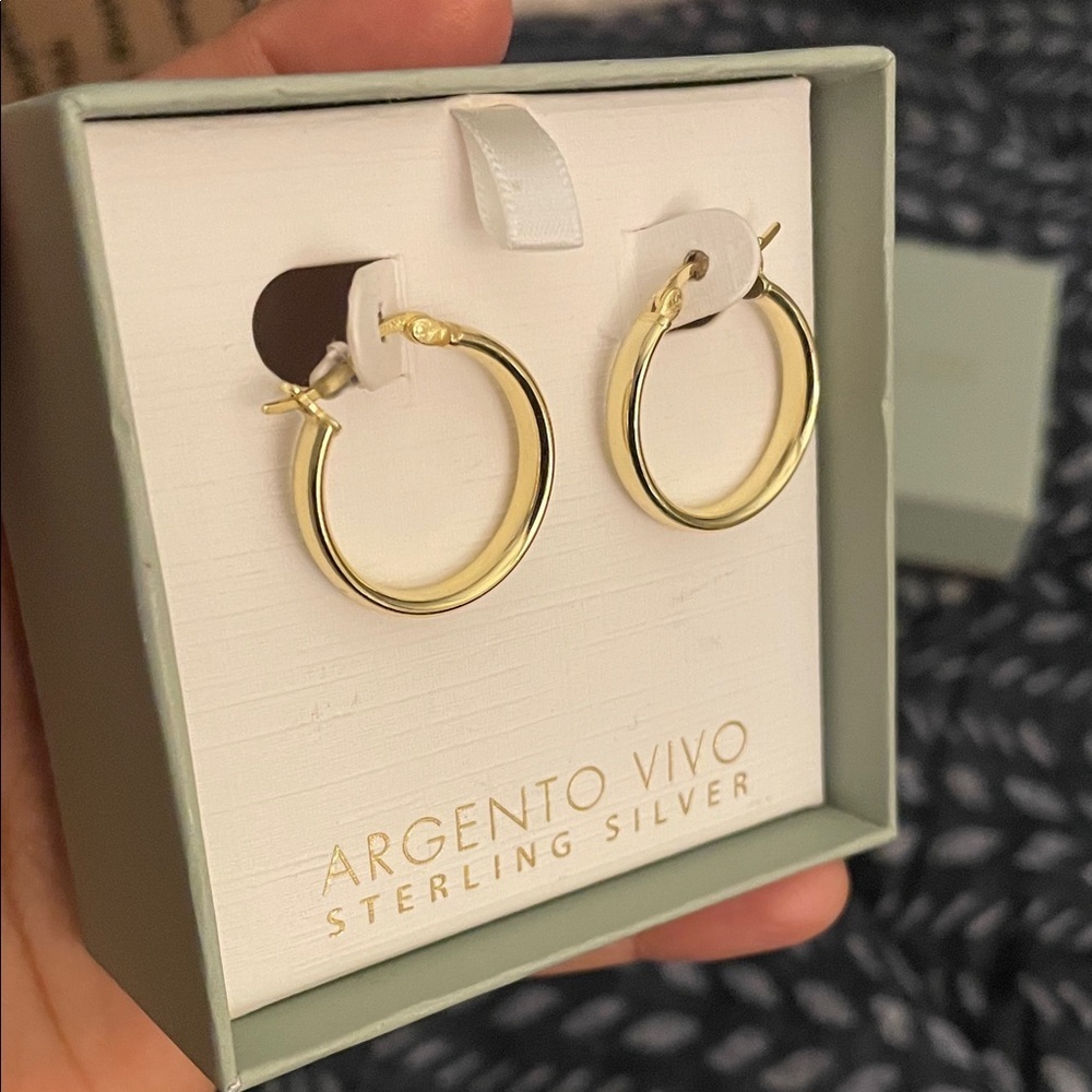 Argento Vivo Sterling Silver Gold-Tone Hoops - Picture 2 of 5